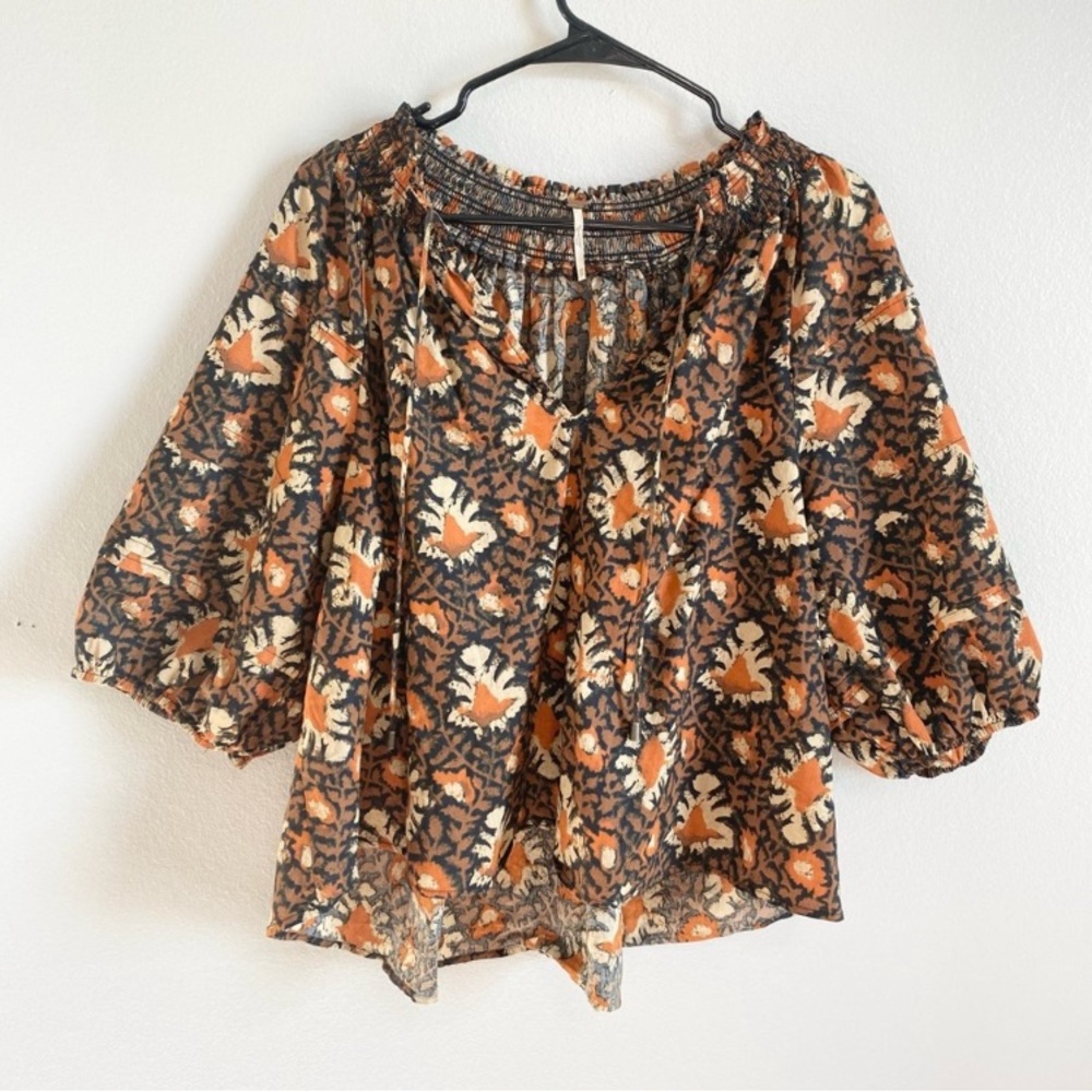 NWOT Free People Willow Print Puff Sleeve Blouse XS - Picture 5 of 11